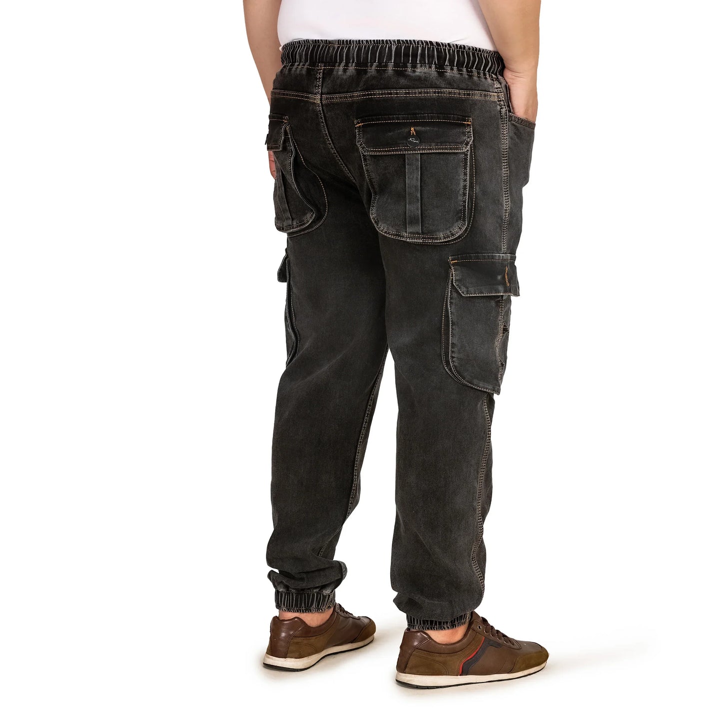 Abfy Zoo Men Regular and Plus Size Cargo Pocket Charcoal Grey Denim Jogger - Style Code "KGDJGR-406014
