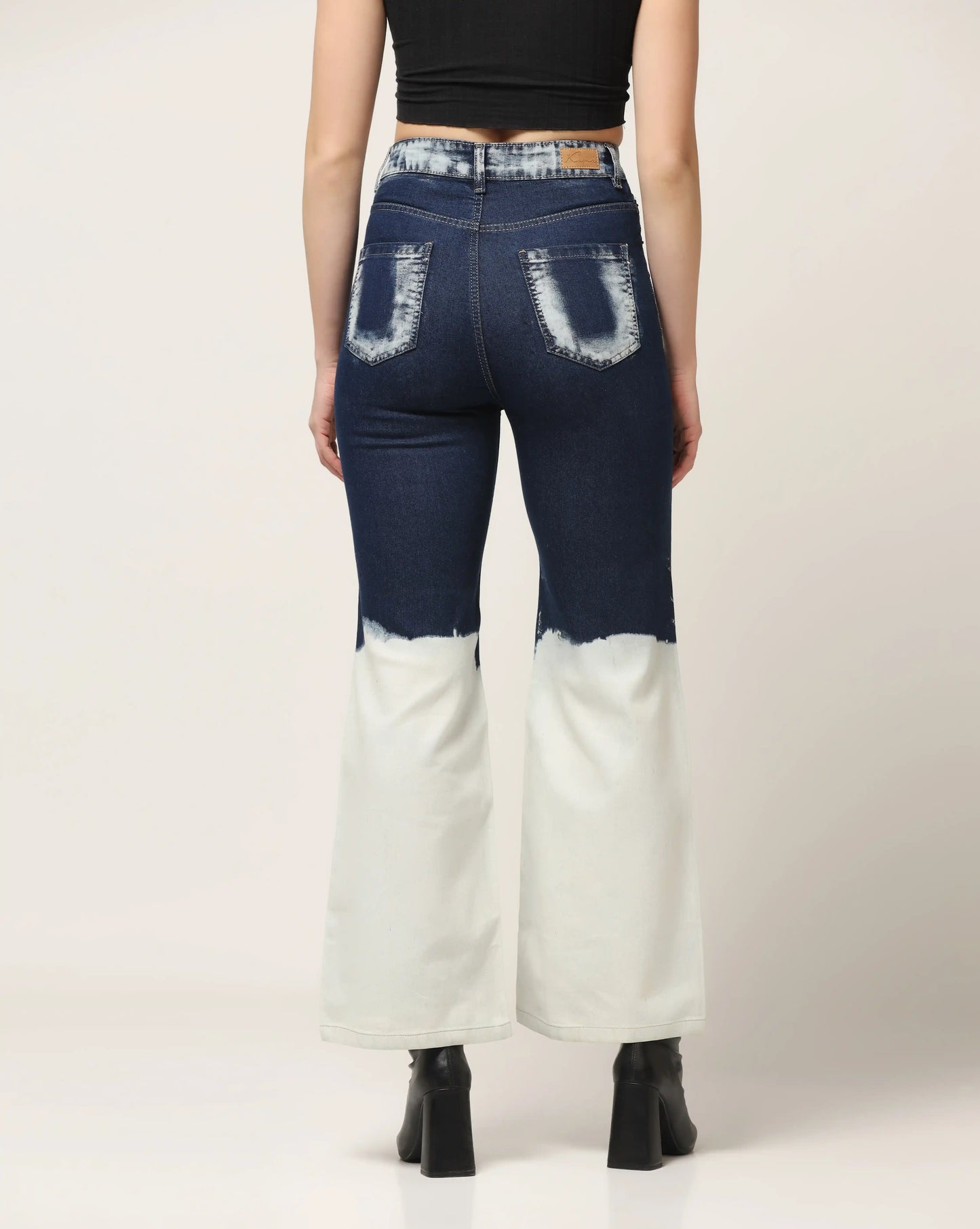 Kagad Womens High Rise Wide Leg Flared Navy Off White Ombray Dyed Denim Jeans - Style Code "KGDJNS-404024