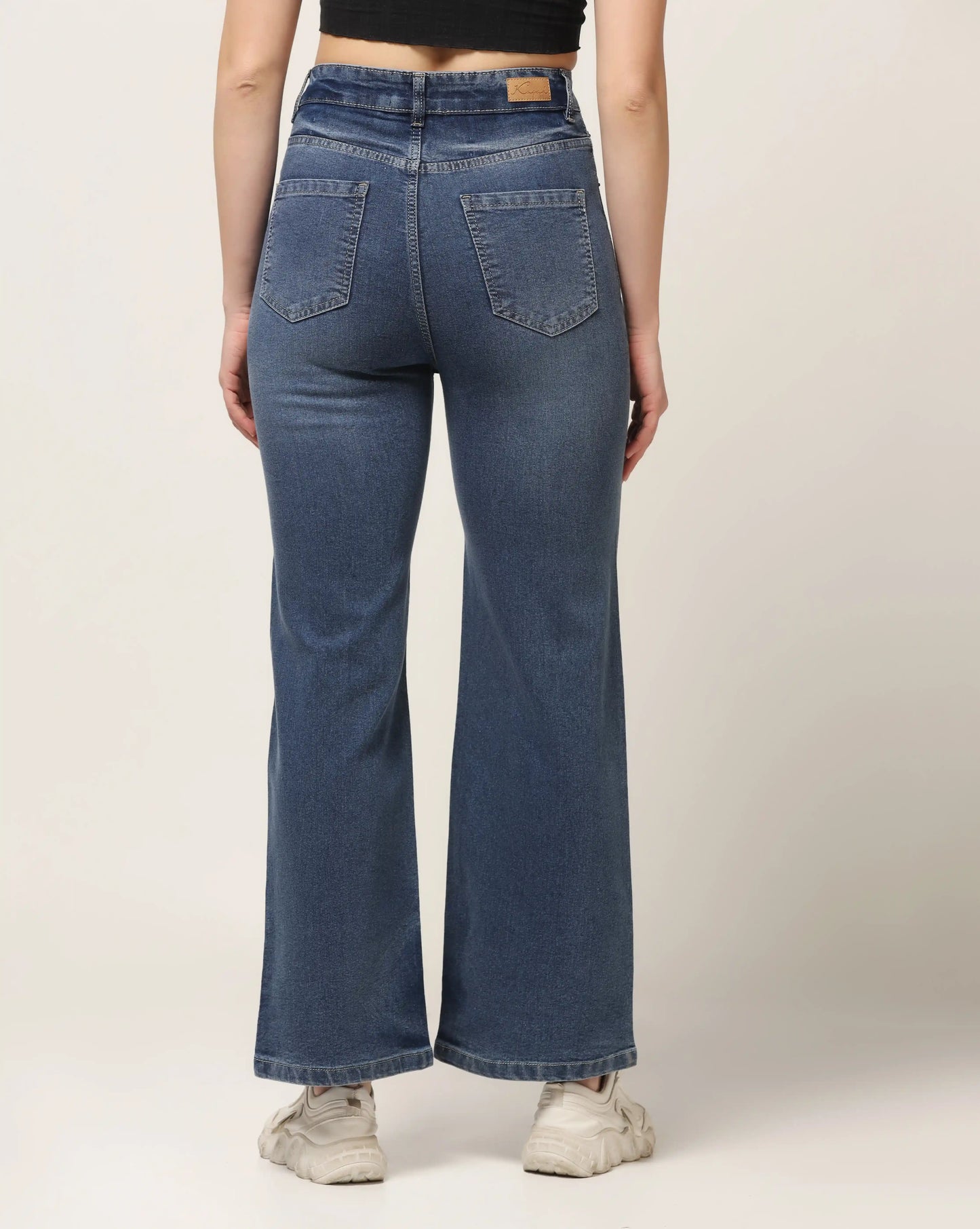 Kagad Womens High Rise Wide Leg Flared Vintage Blue Dyed Denim Jeans - Style Code "KGDJNS-404027