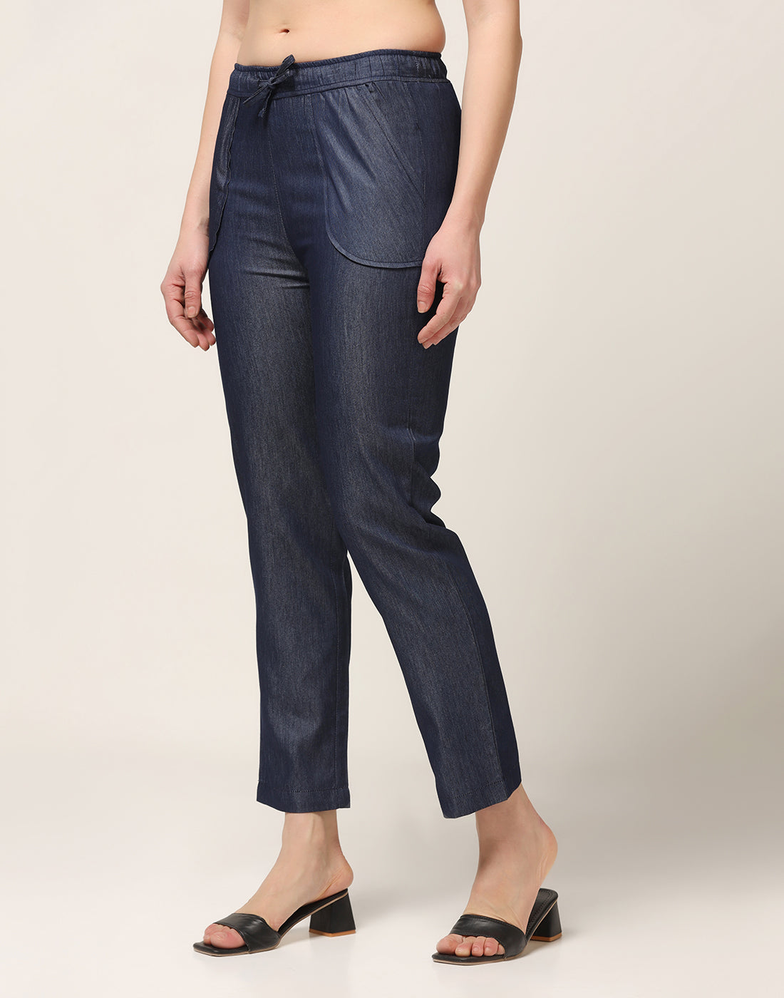 Kagad Womens Mid Rise Straight Fit Deep Navy Cotton Denim Trouser - Style Code "KGDTR-404032