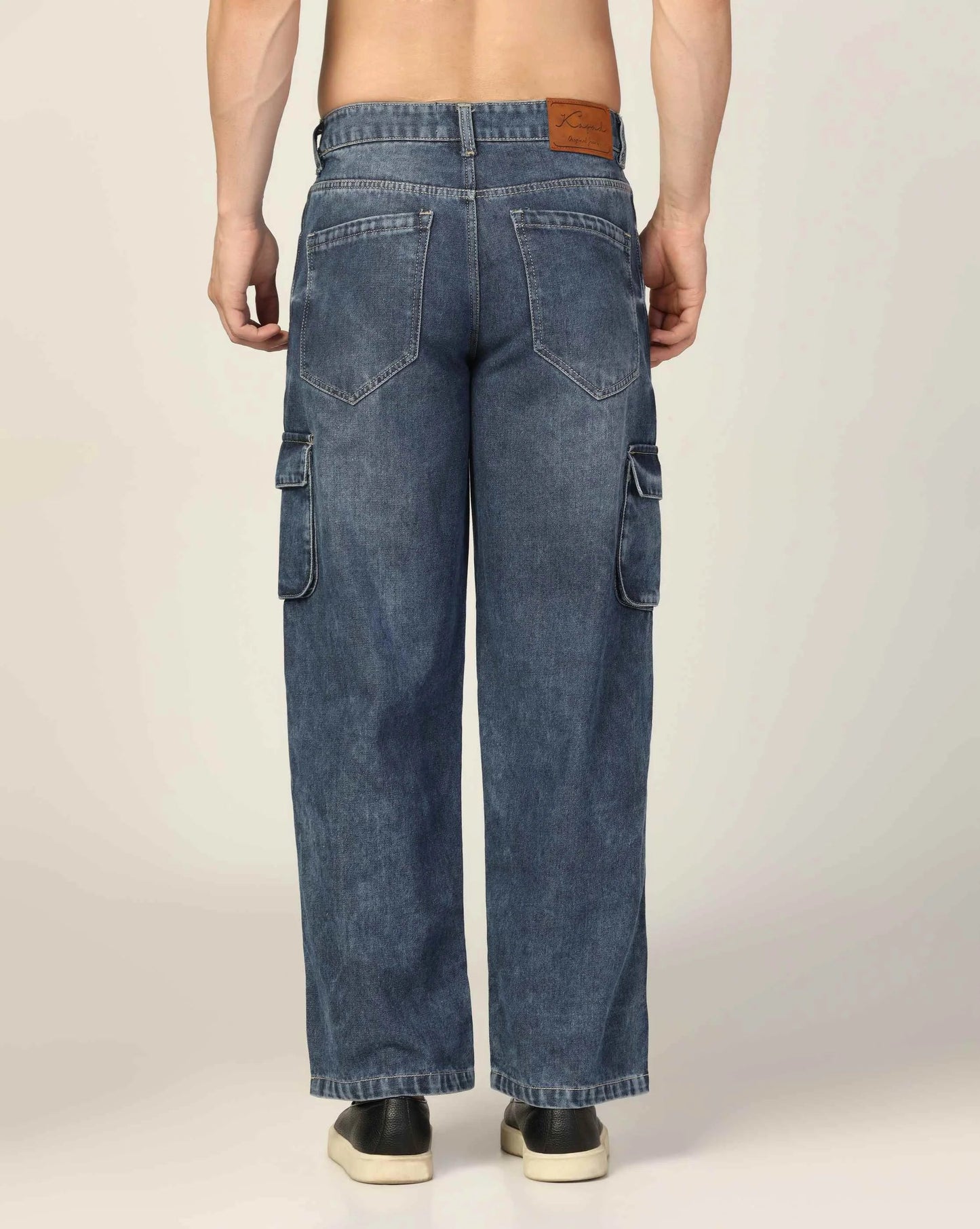 Kagad Mens Loose Fit Wide Leg Fadded Blue Cargo Jeans - Style Code "KGDCRG-403048