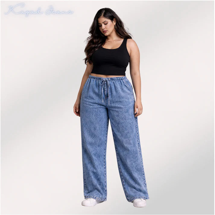 Womens elasticated waist loose straight fit Jeans KGDJNS-404037