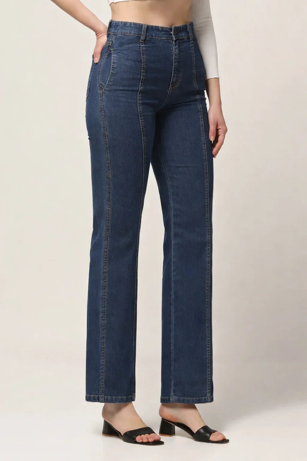 Kagad Womens High Rise Wide Leg Regular Fit Indigo Blue Denim Jeans - Style Code "KGDJNS-404015