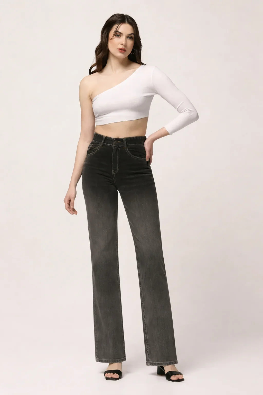 Kagad Womens High Rise Boot Cut Black Grey Denim Jeans - Style Code "KGDJNS-404017