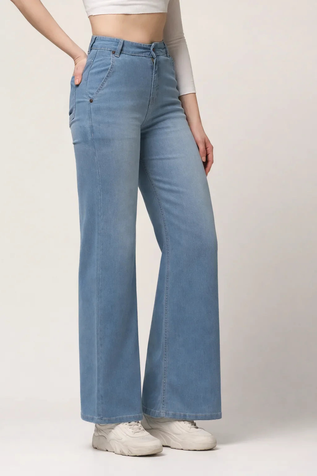 Kagad Womens High Rise Wide Leg Flared Light Blue Denim Jeans - Style Code "KGDJNS-404023