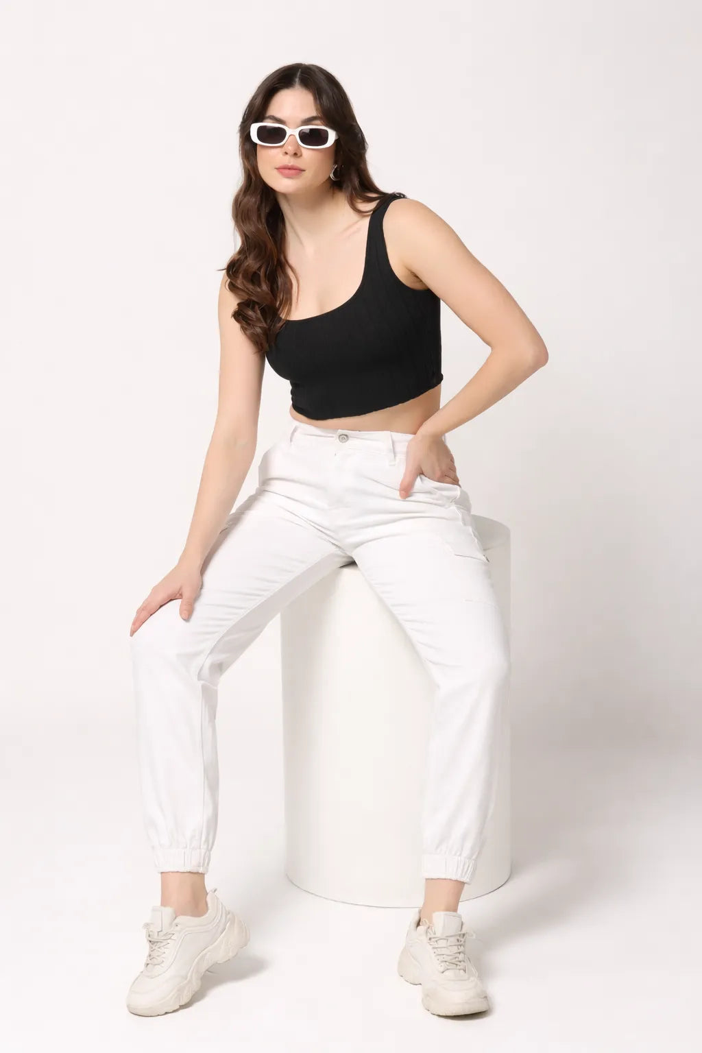 Abfy Zoo Womens High Rise Regular Fit White Denim Jeans Jogger - Style Code "KGDJGR-404005