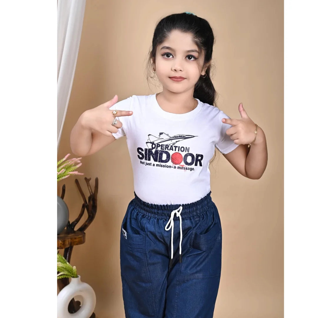 Girls Cotton Blend Blue Elastic Waist Pant with Drawstring – Comfortable Everyday Wear