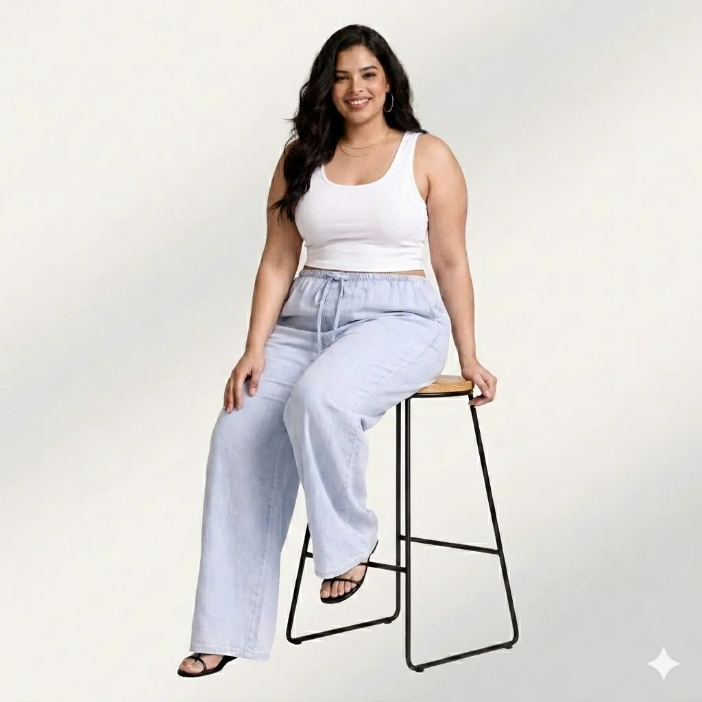 Womens elasticated waist loose straight fit Jeans KGDJNS-404041