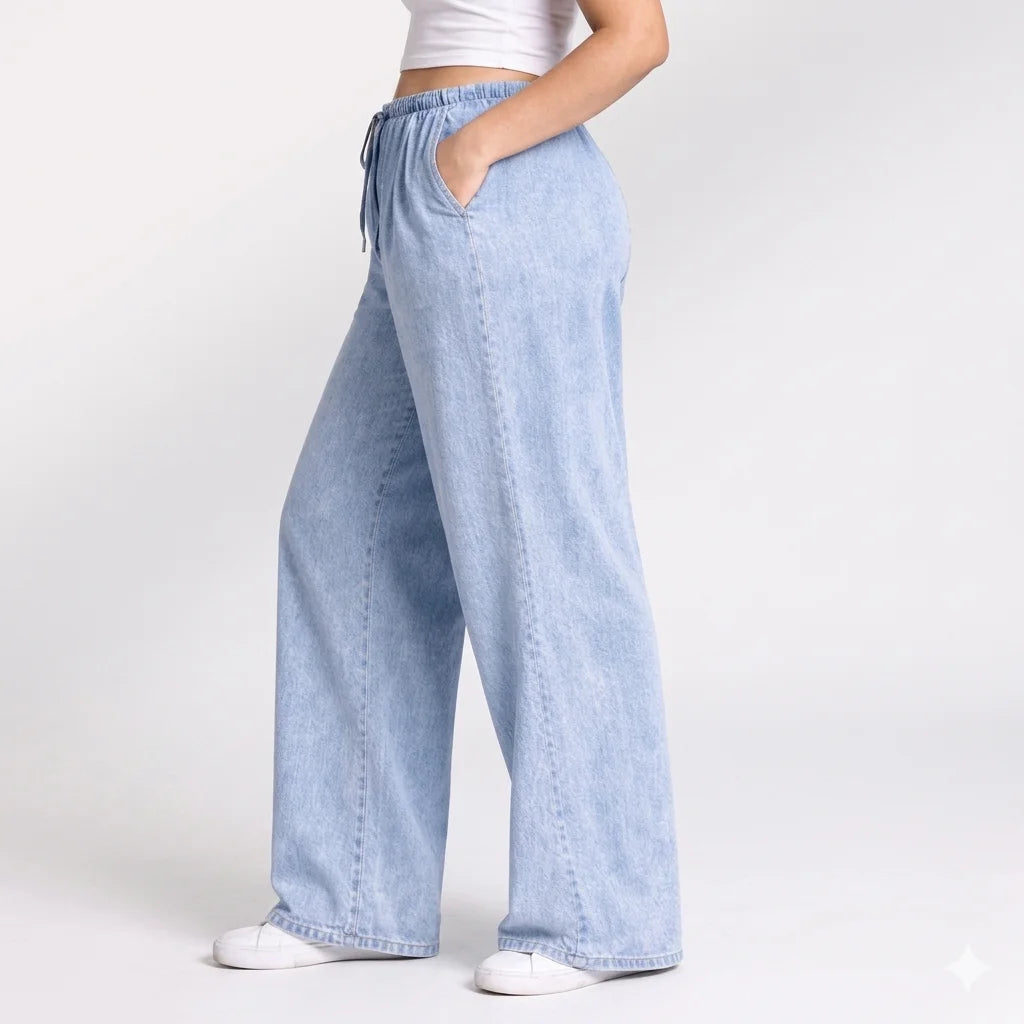 Womens elasticated waist loose straight fit Jeans KGDJNS-404040