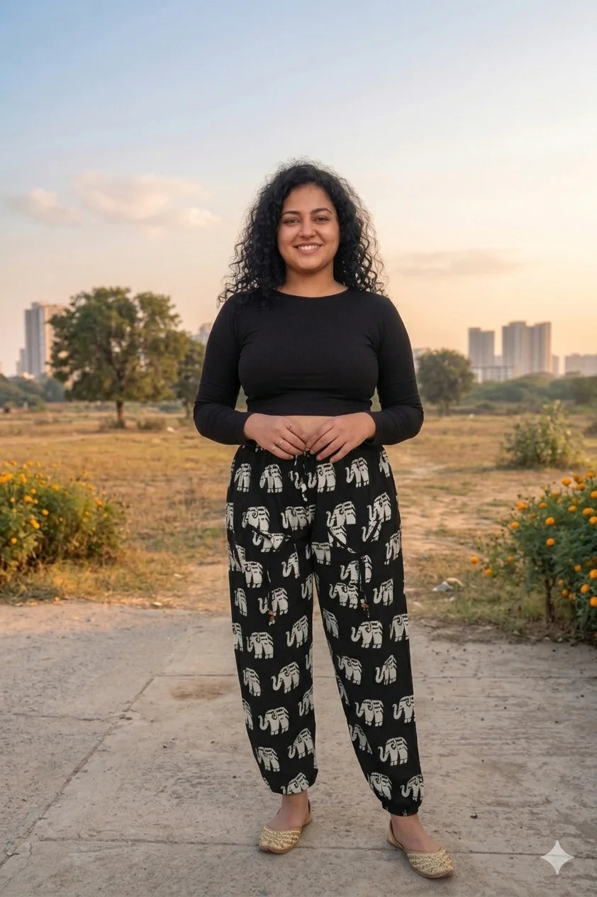 Women’s 100% Pure Cotton Elephant Print Harem Pants – Pack of 2