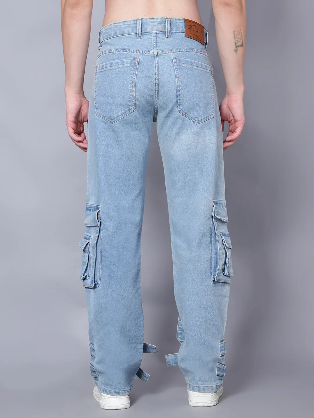 Kagad Mens Loose Fit Wide Leg Aged Indigo Cargo Jeans - Style Code "KGDCRG-403065