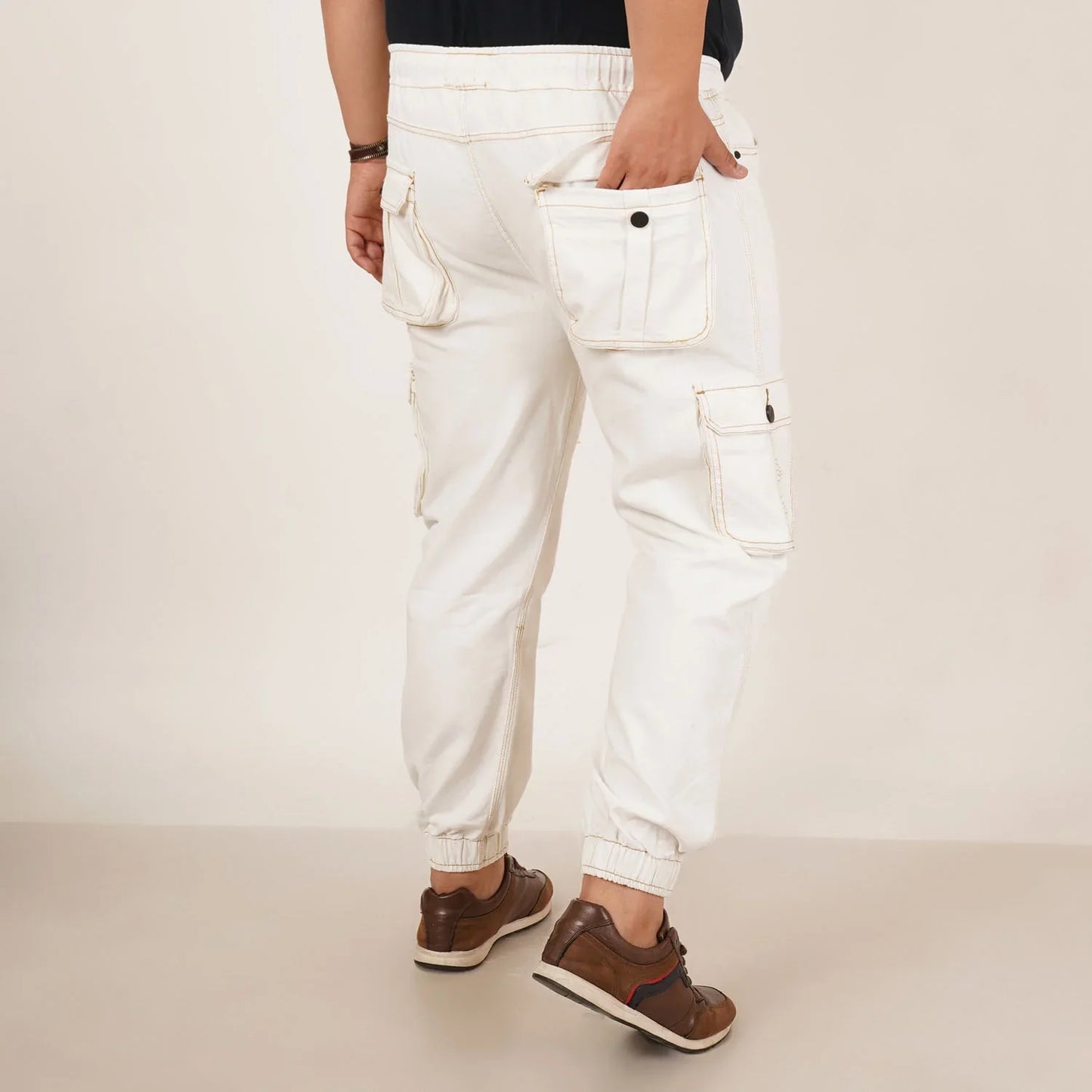 Abfy Zoo Mens Plus Size Loose Fit White Color Denim Jogger - Style Code "KGDJGR-406067