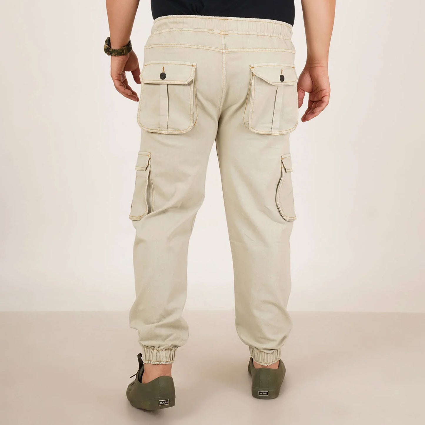 Abfy Zoo Mens Plus Size Loose Fit Pista Cream Color Denim Jogger - Style Code "KGDJGR-406065