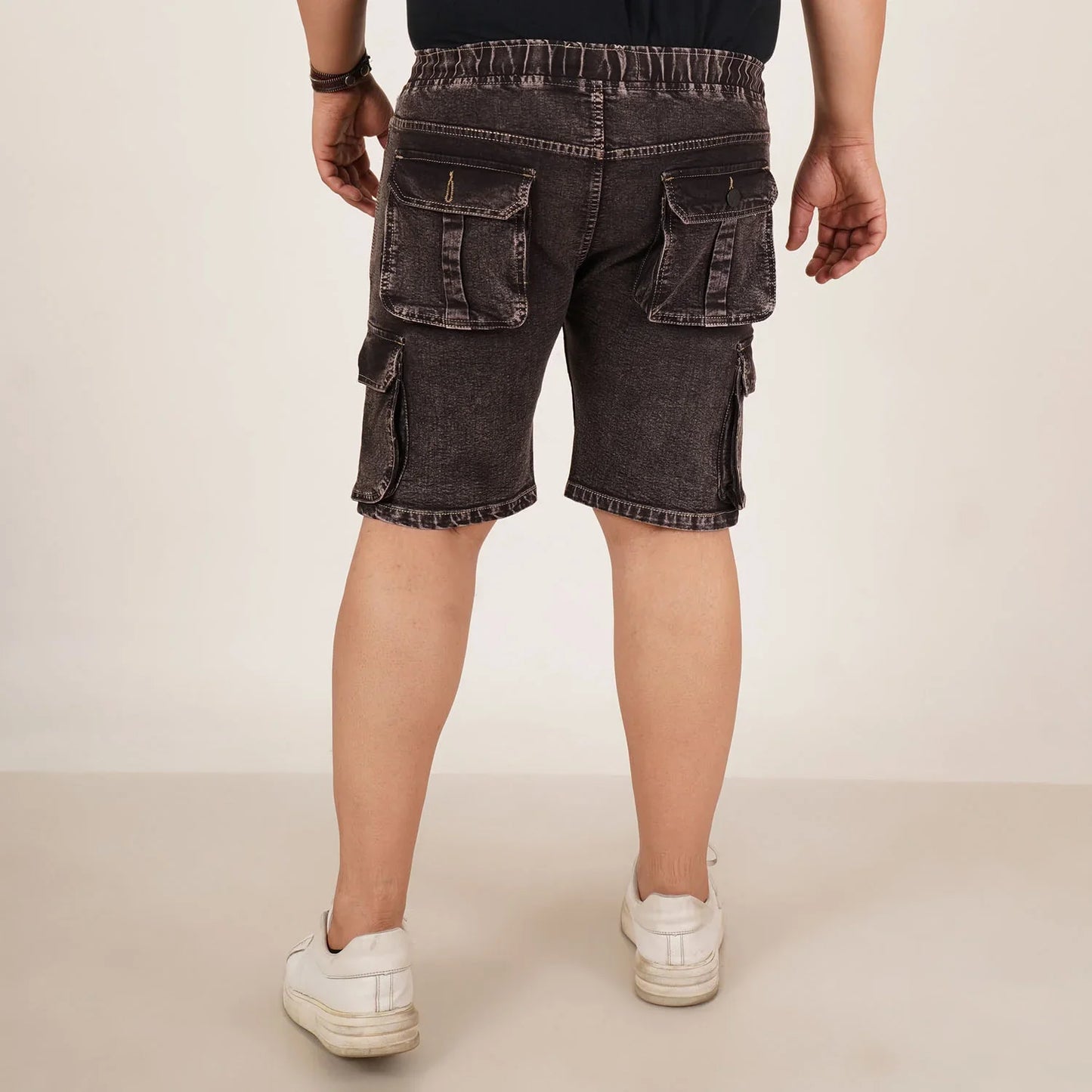 Kagad Mens Plus Size Loose Fit Charcoal Black Color Denim Cargo Pocket Short - Style Code "KGDST-406073