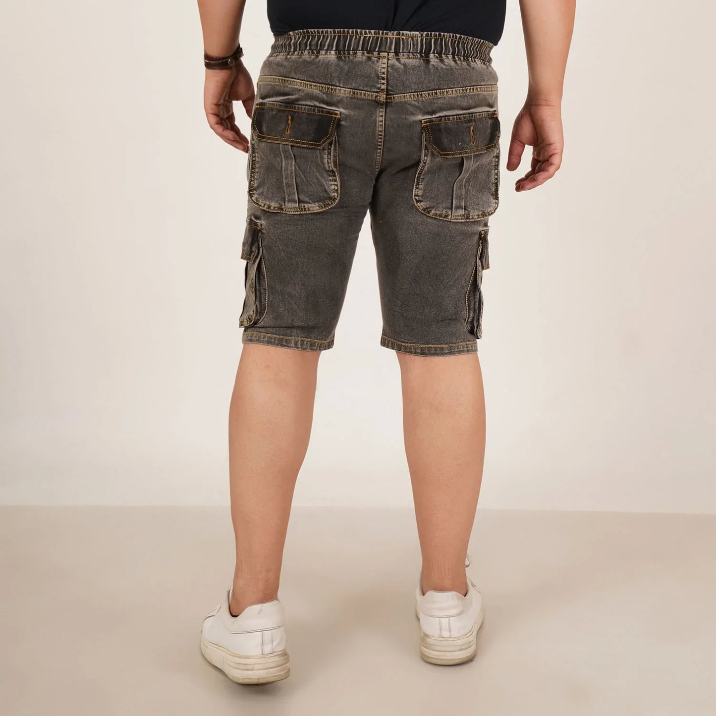 Kagad Mens Plus Size Loose Fit Charcoal Grey Color Denim Cargo Pocket Short - Style Code "KGDST-406074
