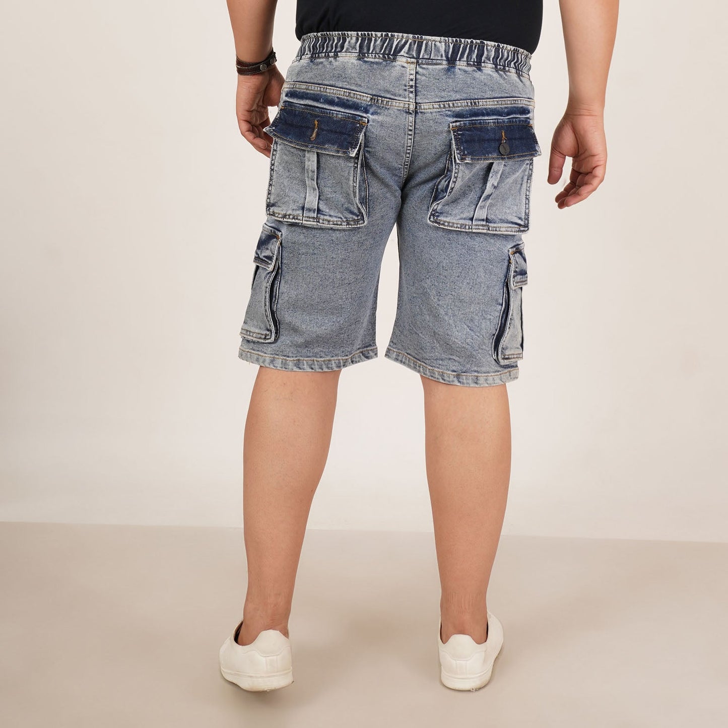 Kagad Mens Plus Size Loose Fit Water Blue Color Denim Cargo Pocket Short - Style Code "KGDST-406075