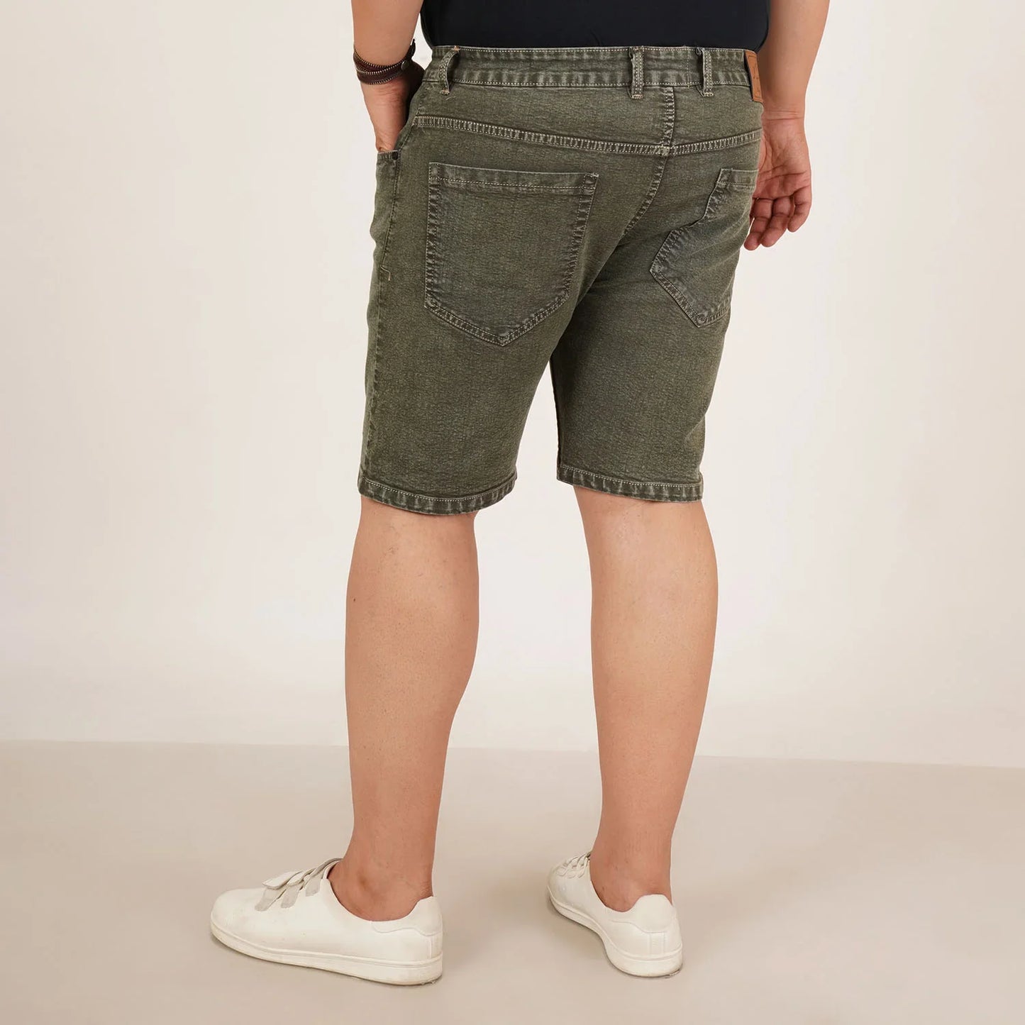 Kagad Mens Plus Size Loose Fit Olive Color Denim Short - Style Code "KGDST-406079