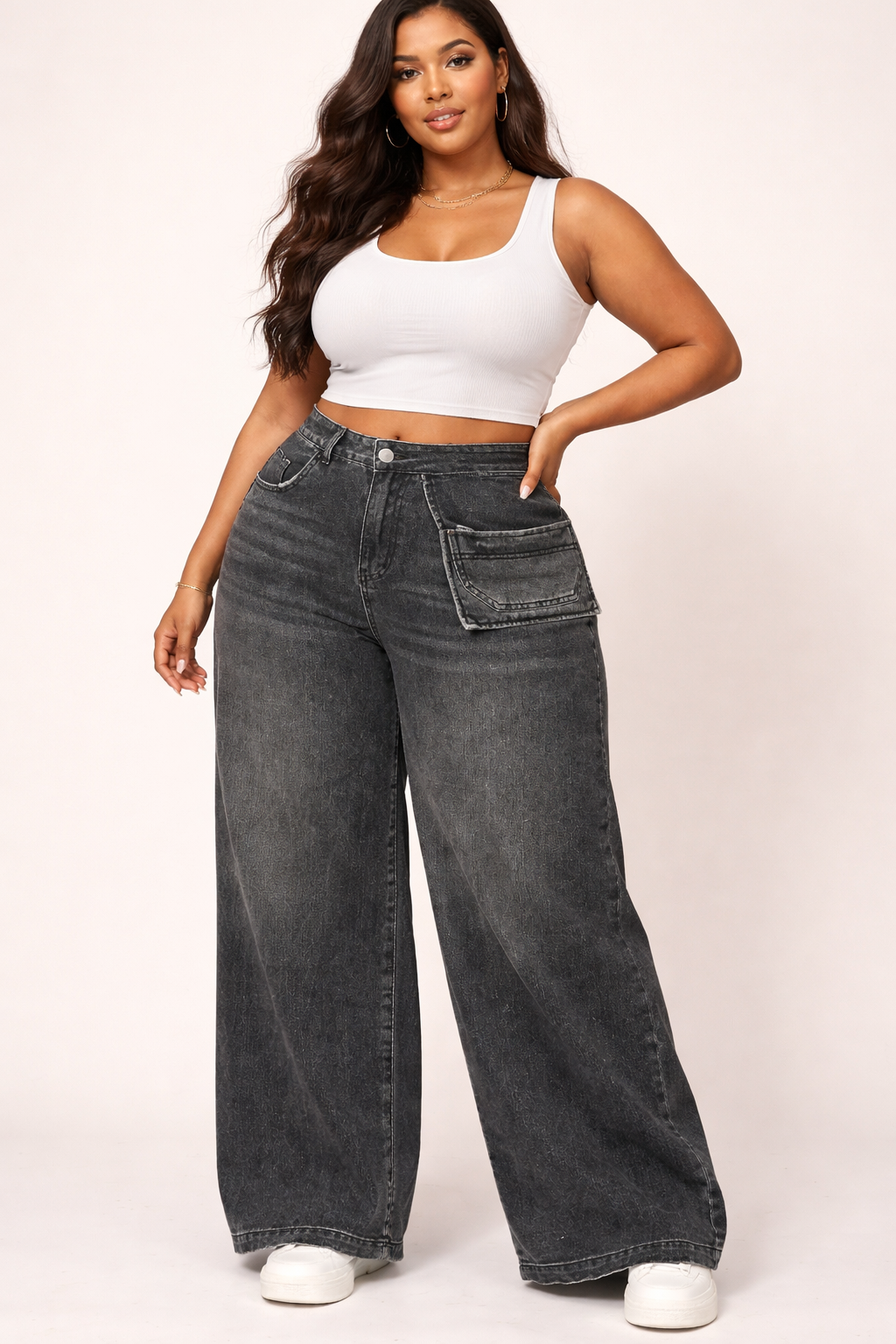 Womens high rise straight loose fit Jeans KGDJNS-404031