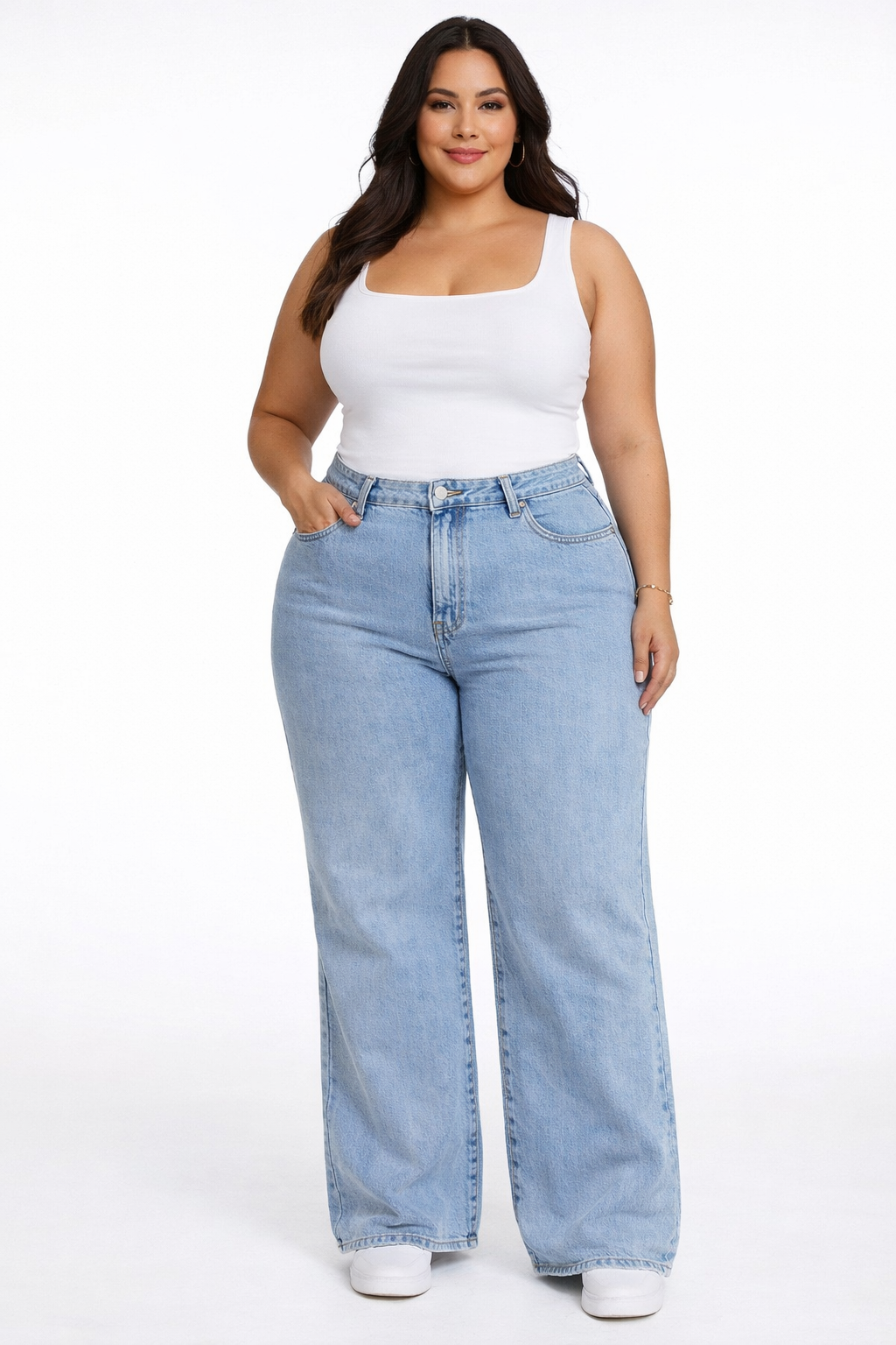 Womens high rise straight loose fit Jeans KGDJNS-404032