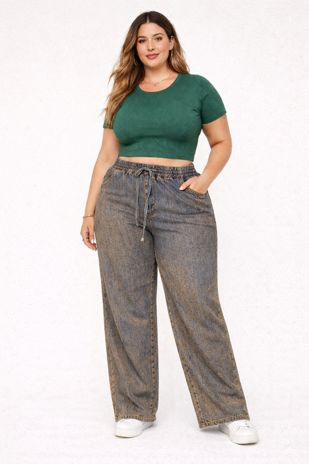 Womens high rise elasticated waist loose straight fit Jeans KGDJNS-404034