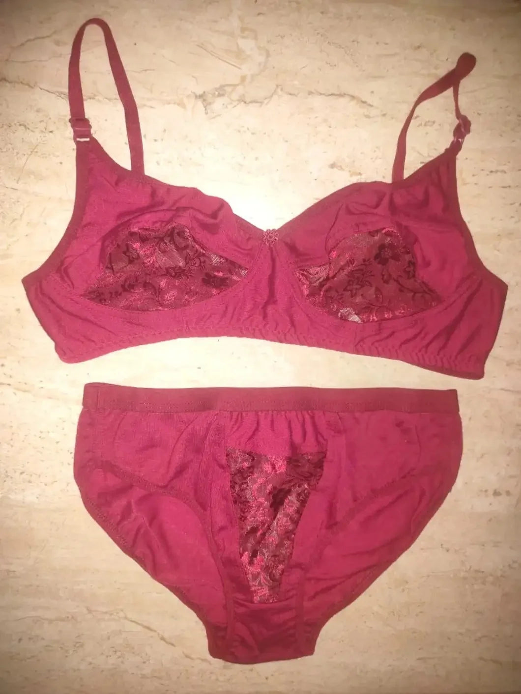 Maroon Cotton Blend Comfort Bra & Panty Set for Women
