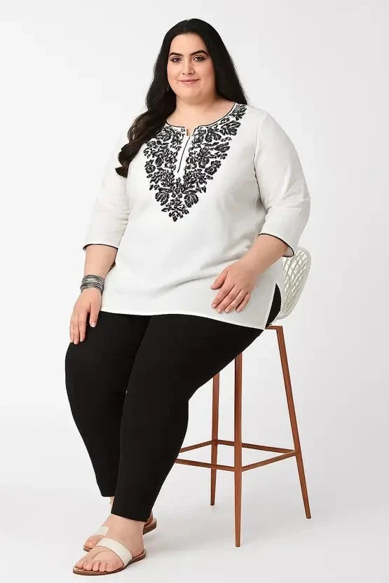 100 Zoo Women's Cotton Kurti with Intricate Embroidery Pack of Two