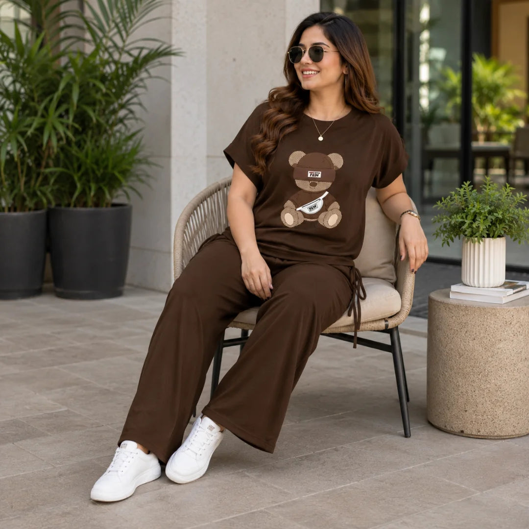 100 ZOO Women's Cotton Blend T-Shirt & Track Pants Co-Ord Set