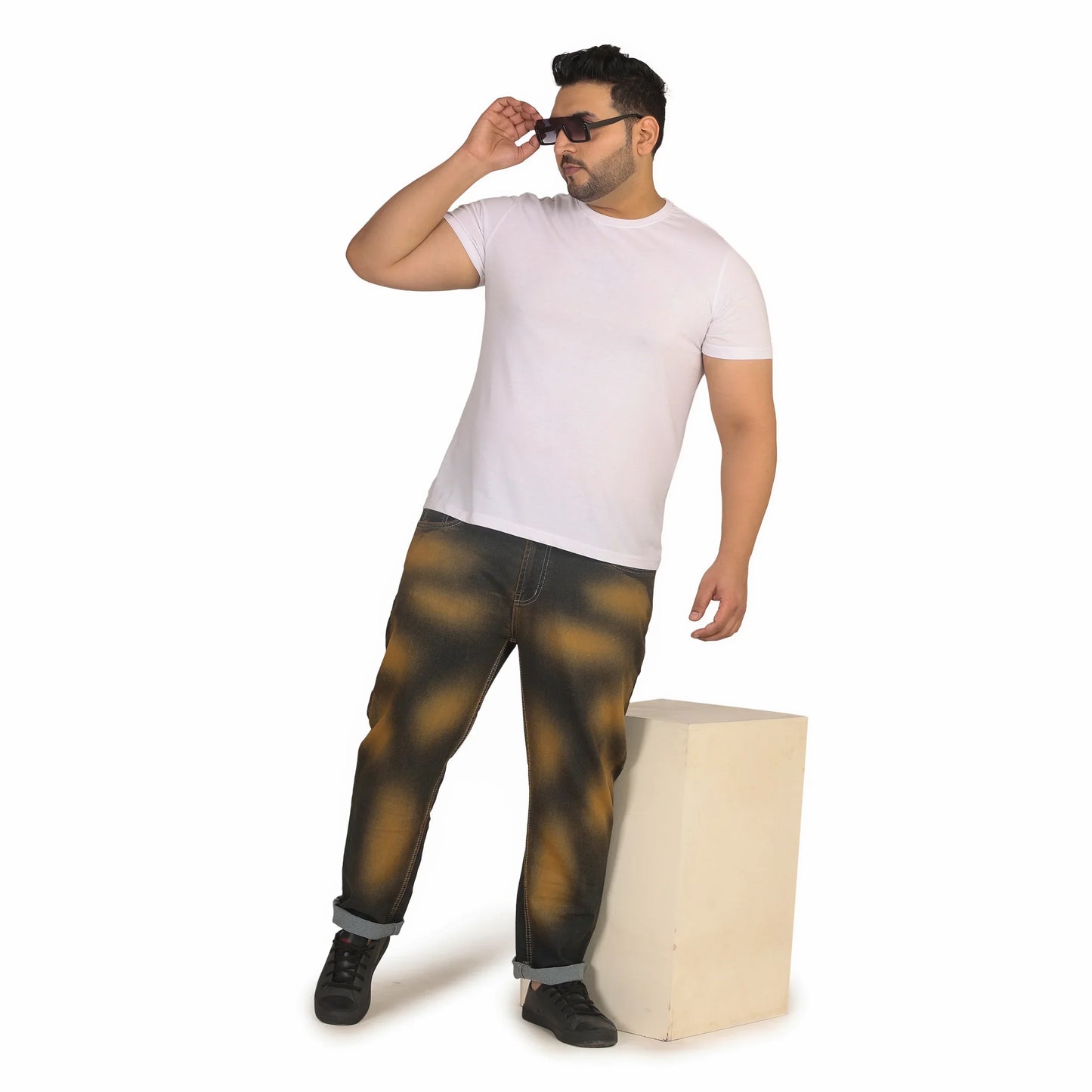 Kagad Men Plus Size Regular Fit Blue Mustard Tint Denim Jeans - Style Code "KGDJN-408001