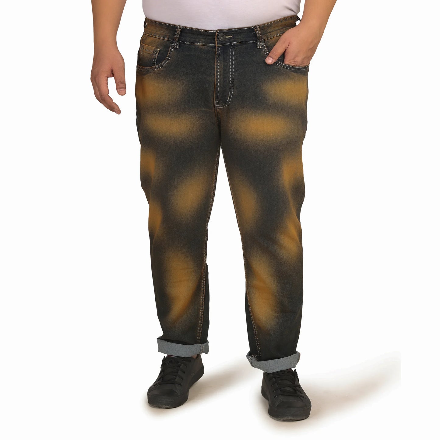 Kagad Men Plus Size Regular Fit Blue Mustard Tint Denim Jeans - Style Code "KGDJN-408001