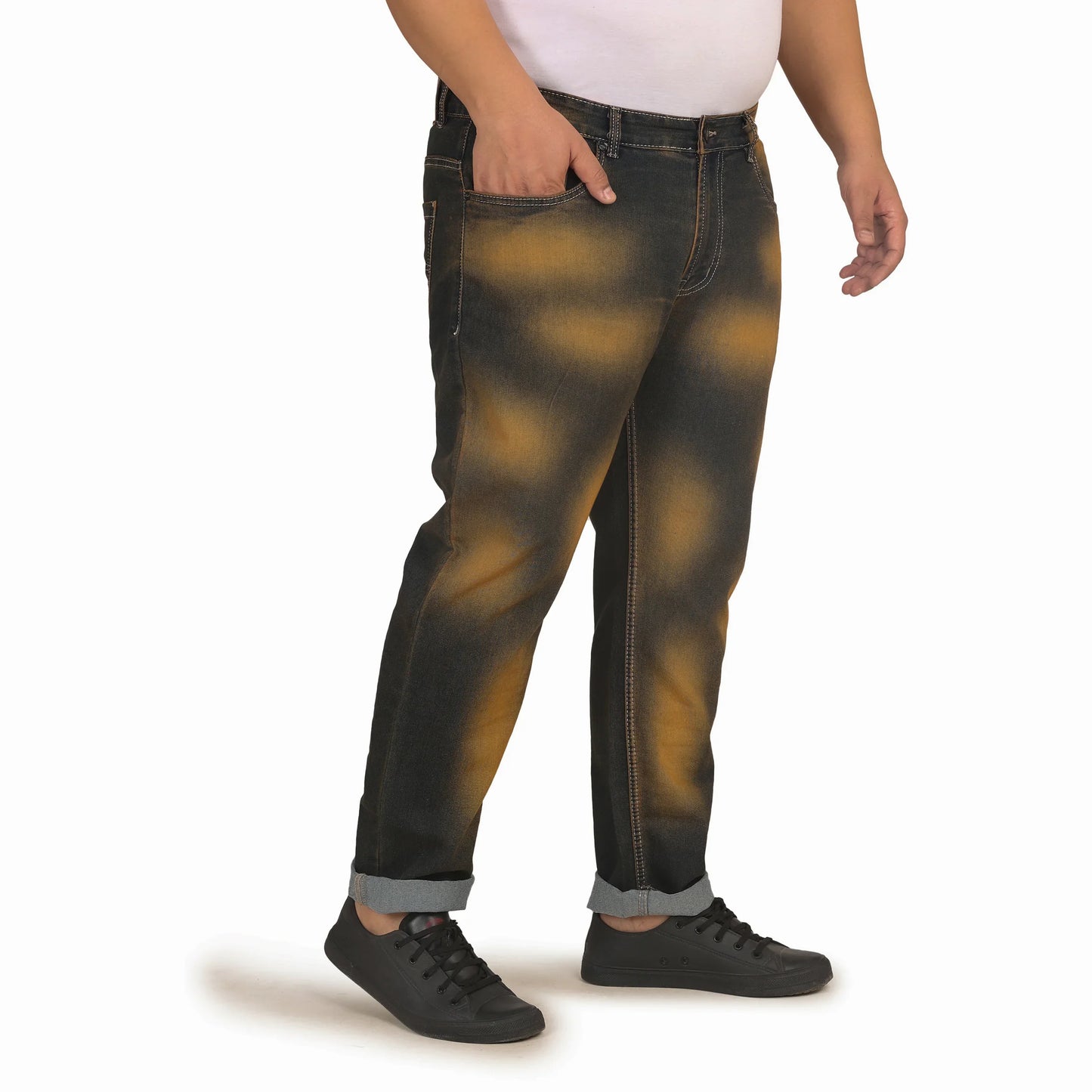 Kagad Men Plus Size Regular Fit Blue Mustard Tint Denim Jeans - Style Code "KGDJN-408001