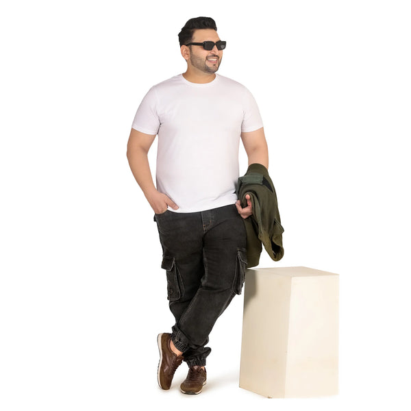 Abfy Zoo Men Regular and Plus Size Cargo Pocket Charcoal Grey Denim Jogger - Style Code "KGDJGR-406014