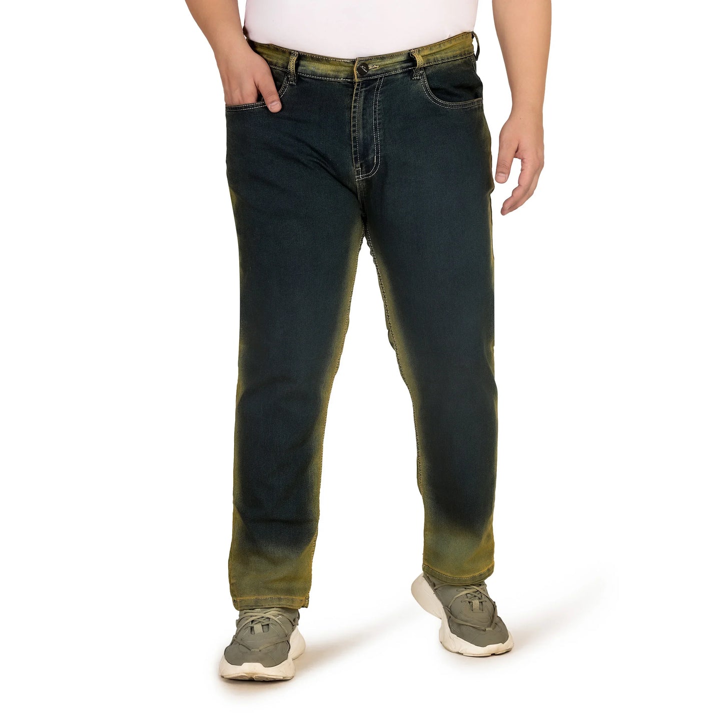 Kagad Men Plus Size Regular Fit Navy Blue Yellow Tint Denim Jeans - Style Code "KGDJN-408025