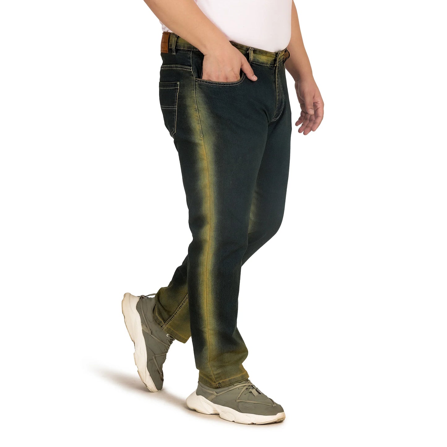 Kagad Men Plus Size Regular Fit Navy Blue Yellow Tint Denim Jeans - Style Code "KGDJN-408025