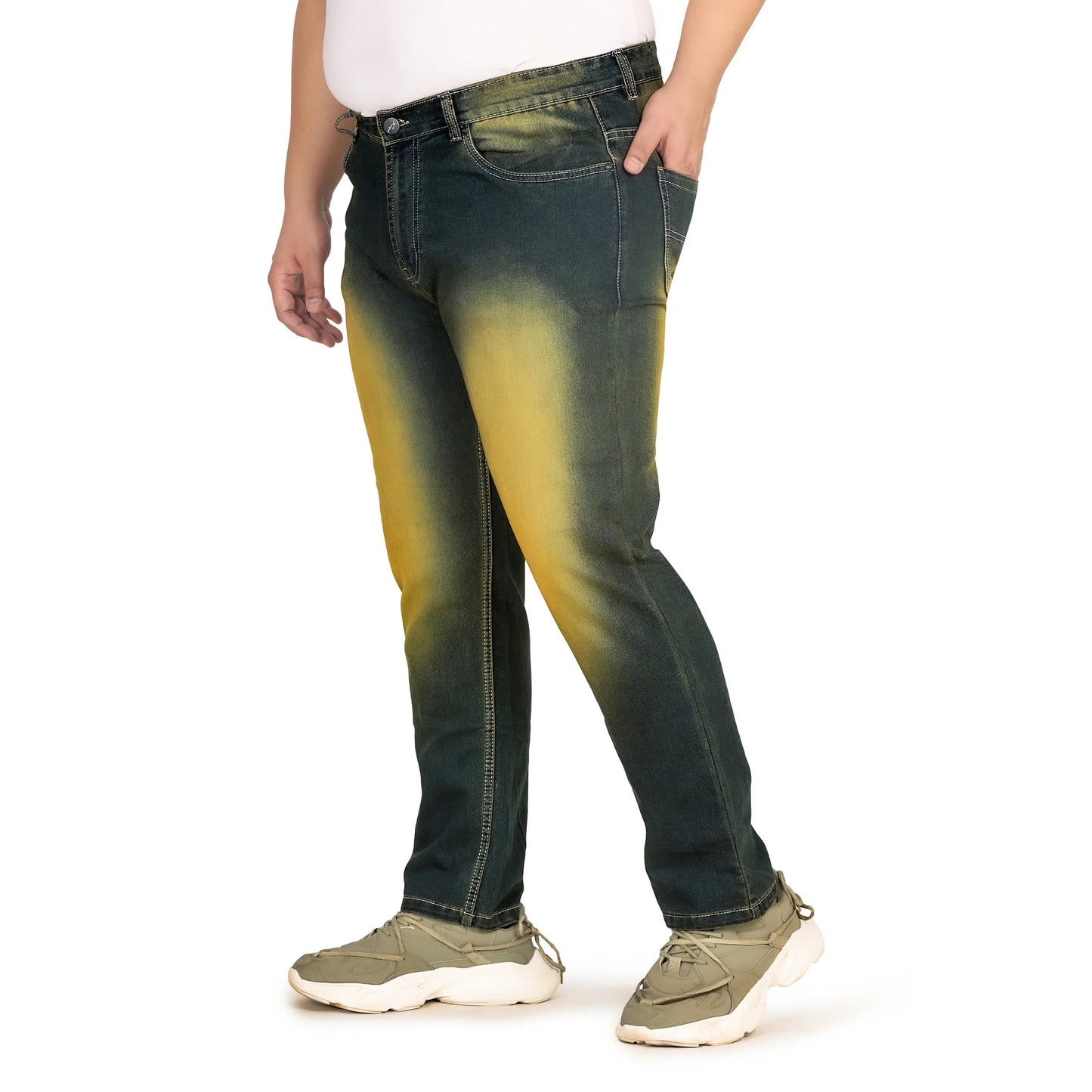 Kagad Men Plus Size Regular Fit Navy Yellow Tint Denim Jeans - Style Code "KGDJN-408022