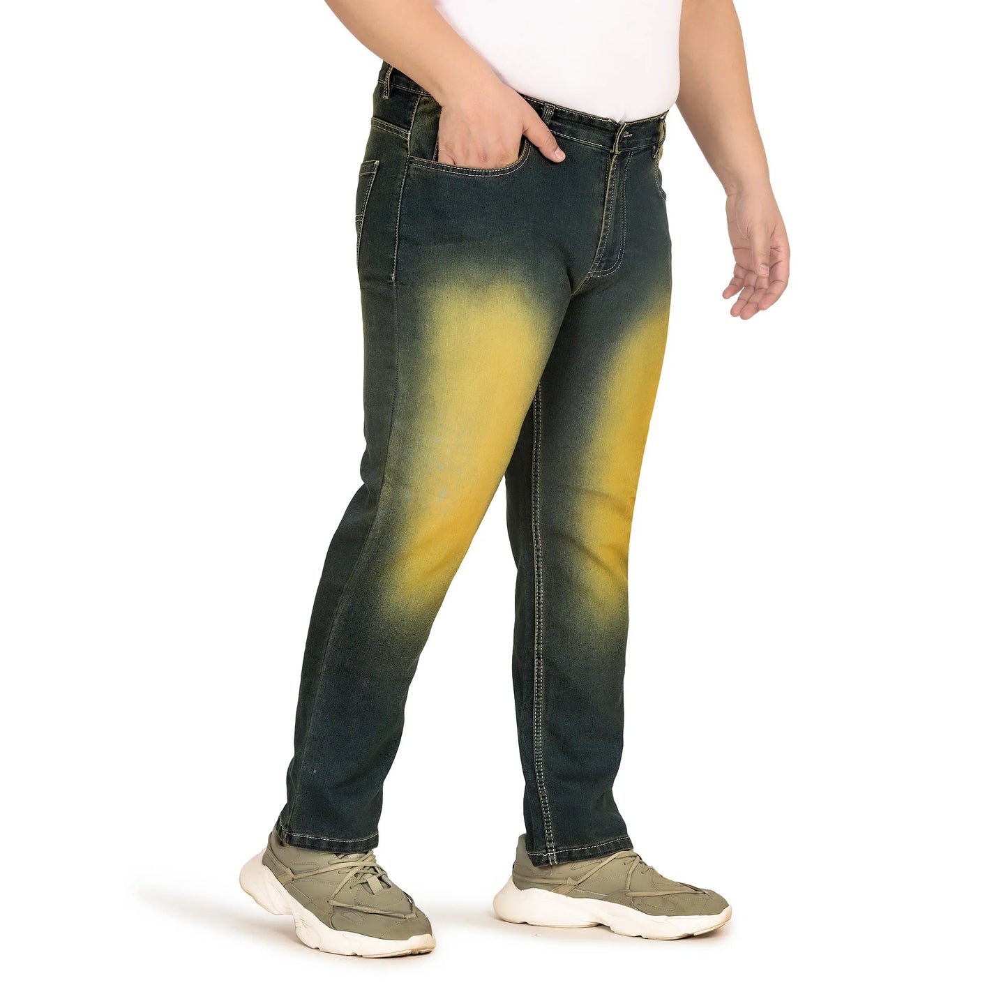 Kagad Men Plus Size Regular Fit Navy Yellow Tint Denim Jeans - Style Code "KGDJN-408022