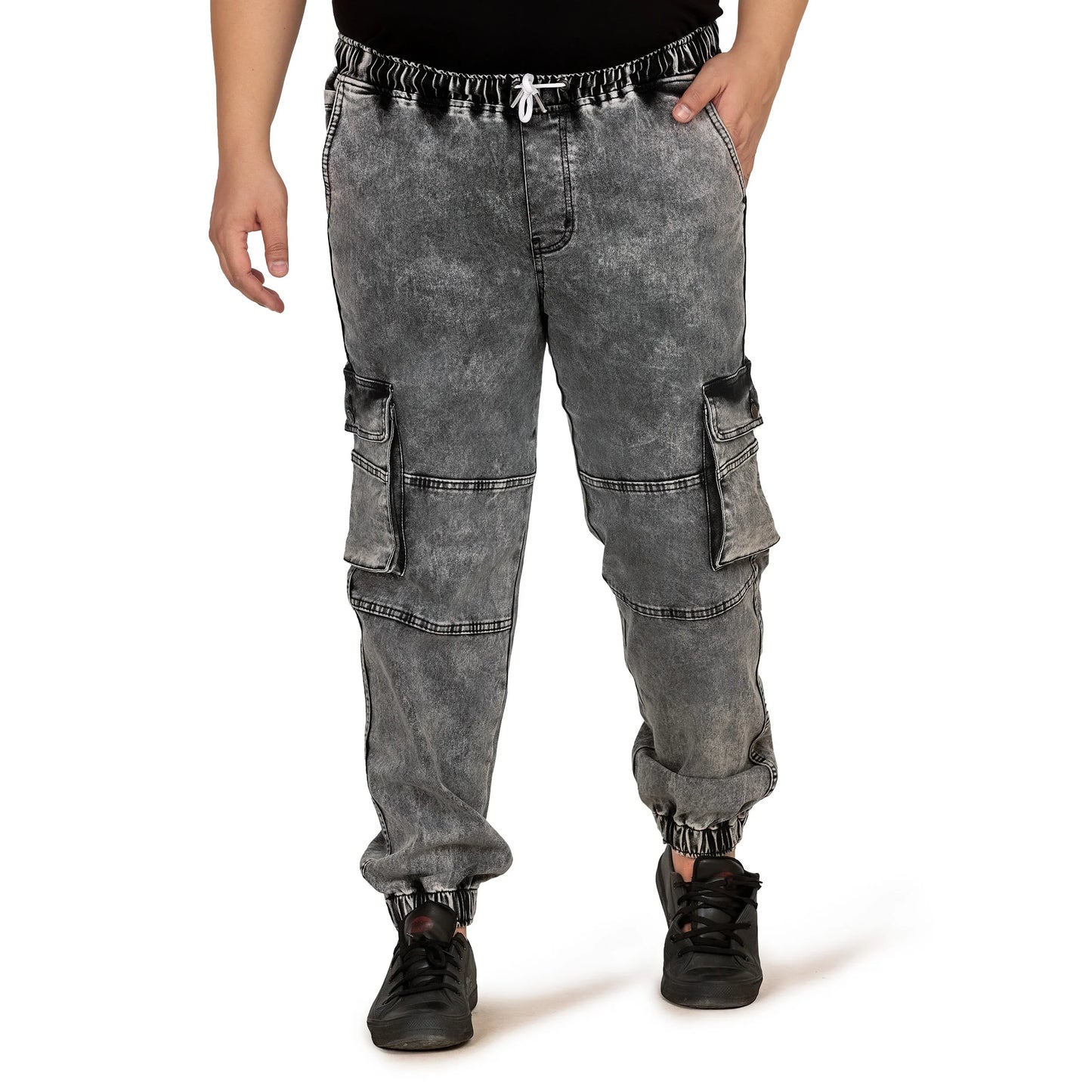Abfy Zoo Men Plus Size Baggy Fit Charcoal Grey Textured Denim Jogger- Style Code "KGDJGR-406010