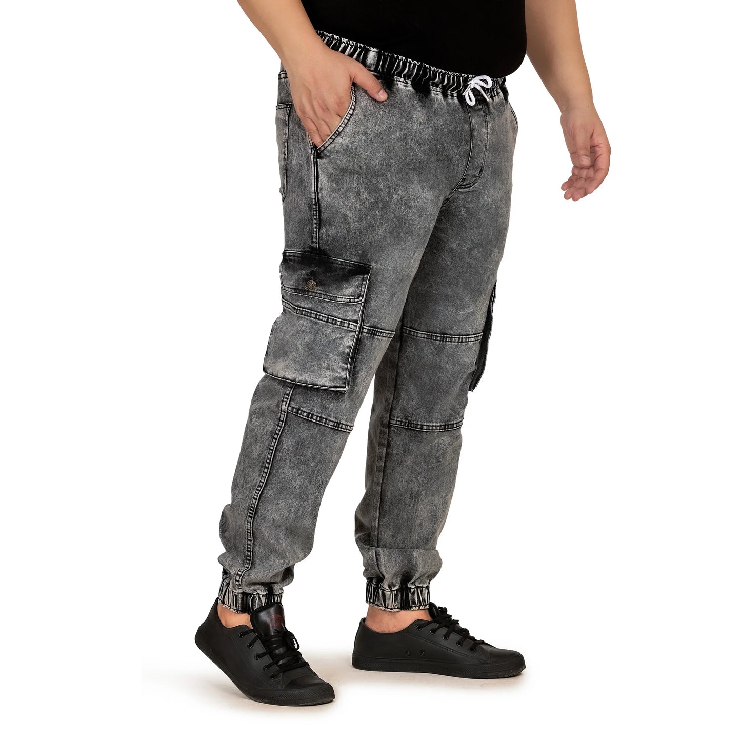 Abfy Zoo Men Plus Size Baggy Fit Charcoal Grey Textured Denim Jogger- Style Code "KGDJGR-406010
