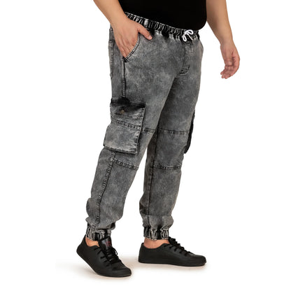 Abfy Zoo Men Plus Size Baggy Fit Charcoal Grey Textured Denim Jogger- Style Code "KGDJGR-406010