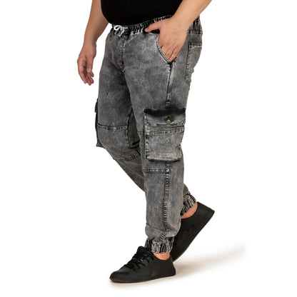 Abfy Zoo Men Plus Size Baggy Fit Charcoal Grey Textured Denim Jogger- Style Code "KGDJGR-406010