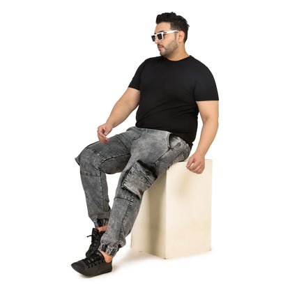 Abfy Zoo Men Plus Size Baggy Fit Charcoal Grey Textured Denim Jogger- Style Code "KGDJGR-406010