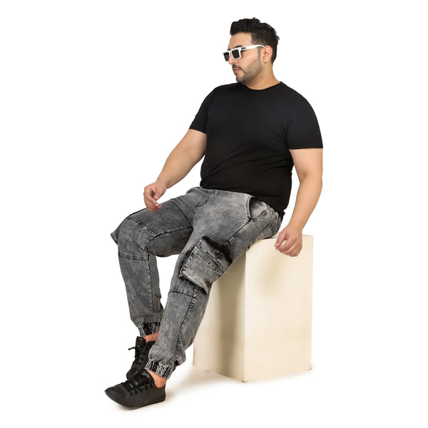Abfy Zoo Men Plus Size Baggy Fit Charcoal Grey Textured Denim Jogger- Style Code "KGDJGR-406010
