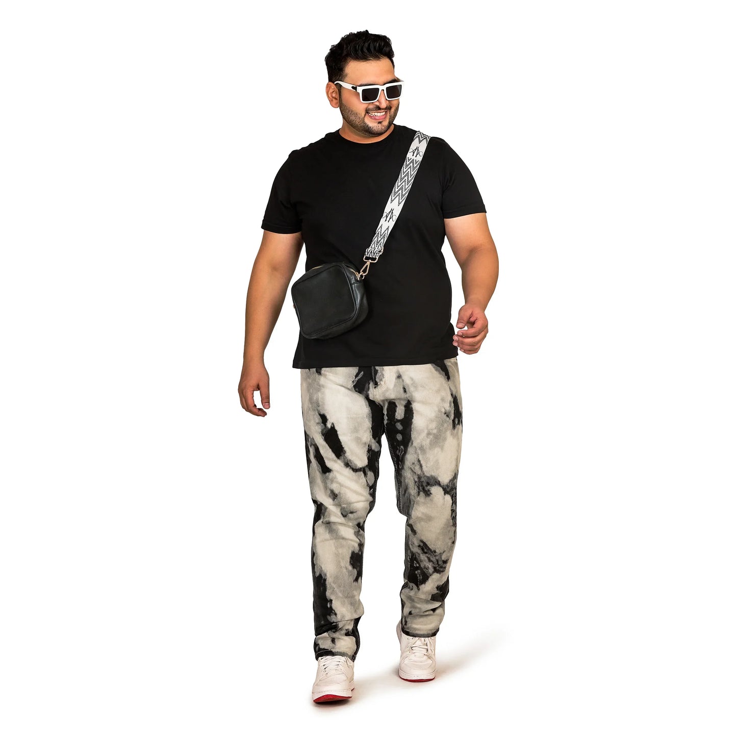 Kagad Men Plus Size Regular Fit Black Offwhite Print Denim Jeans - Style Code "KGDJN-408012