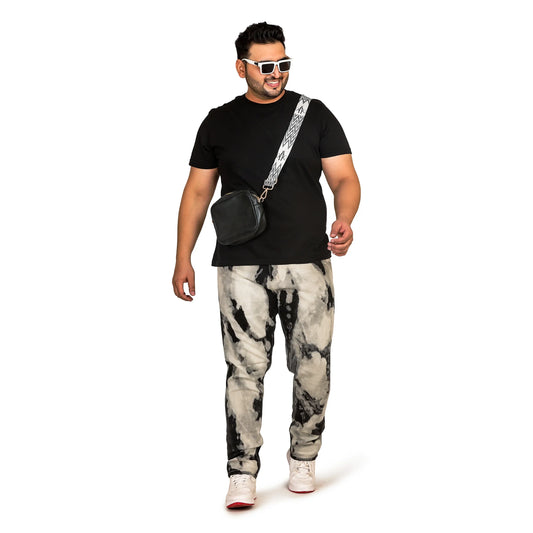 Kagad Jeans Men Plus Size Regular Fit Black Offwhite Print Denim Jeans - Style Code "KGDJN-408012