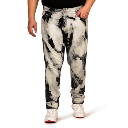 Kagad Men Plus Size Regular Fit Black Offwhite Print Denim Jeans - Style Code "KGDJN-408012