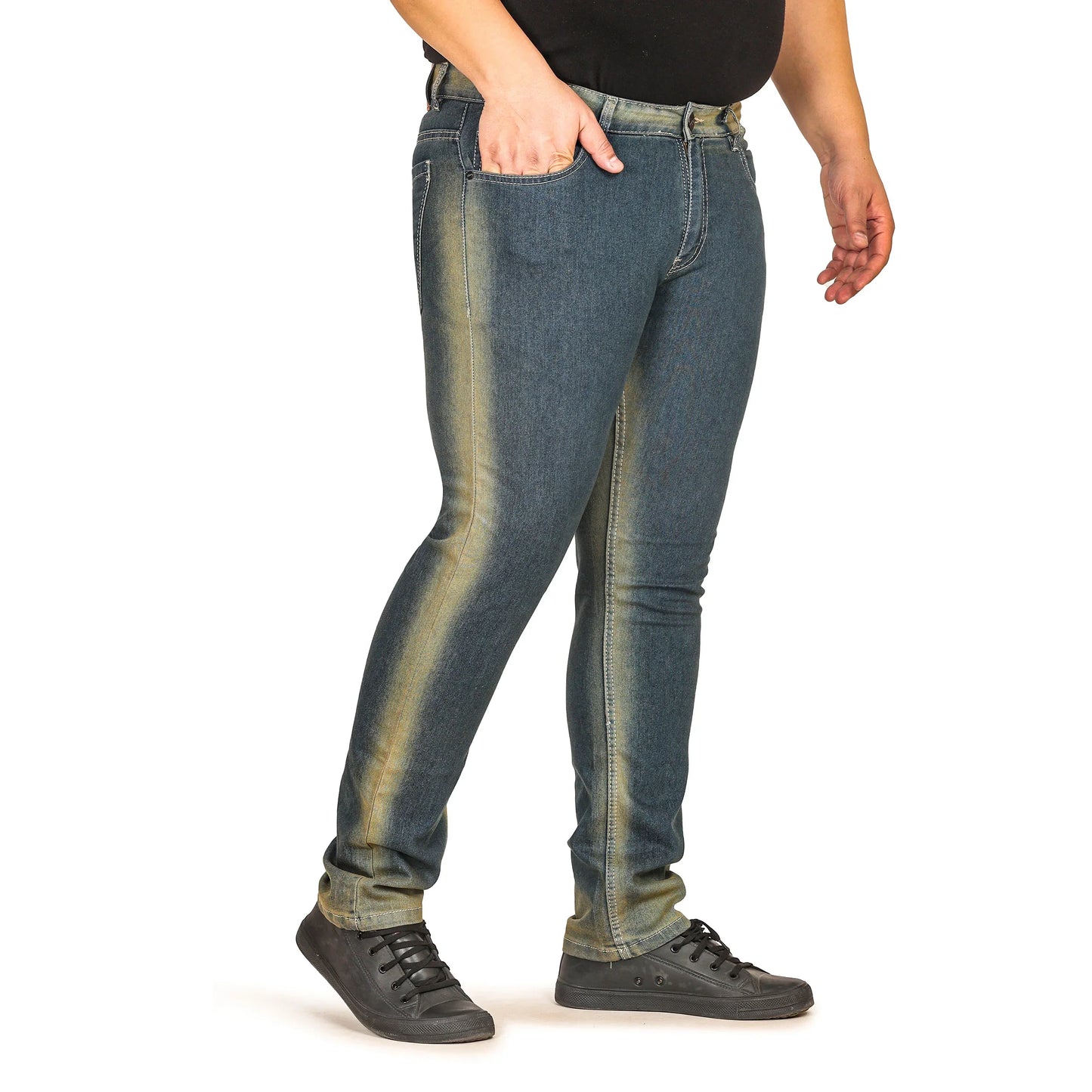 Kagad Men Plus Size Regular Fit Navy Yellow Tint Denim Jeans - Style Code "KGDJN-408008