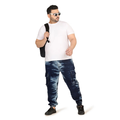 Kagad Men Regular and Plus Size Regular Fit Navy White Color Blast Denim Jeans Jogger - Style Code "KGDJGR-406002