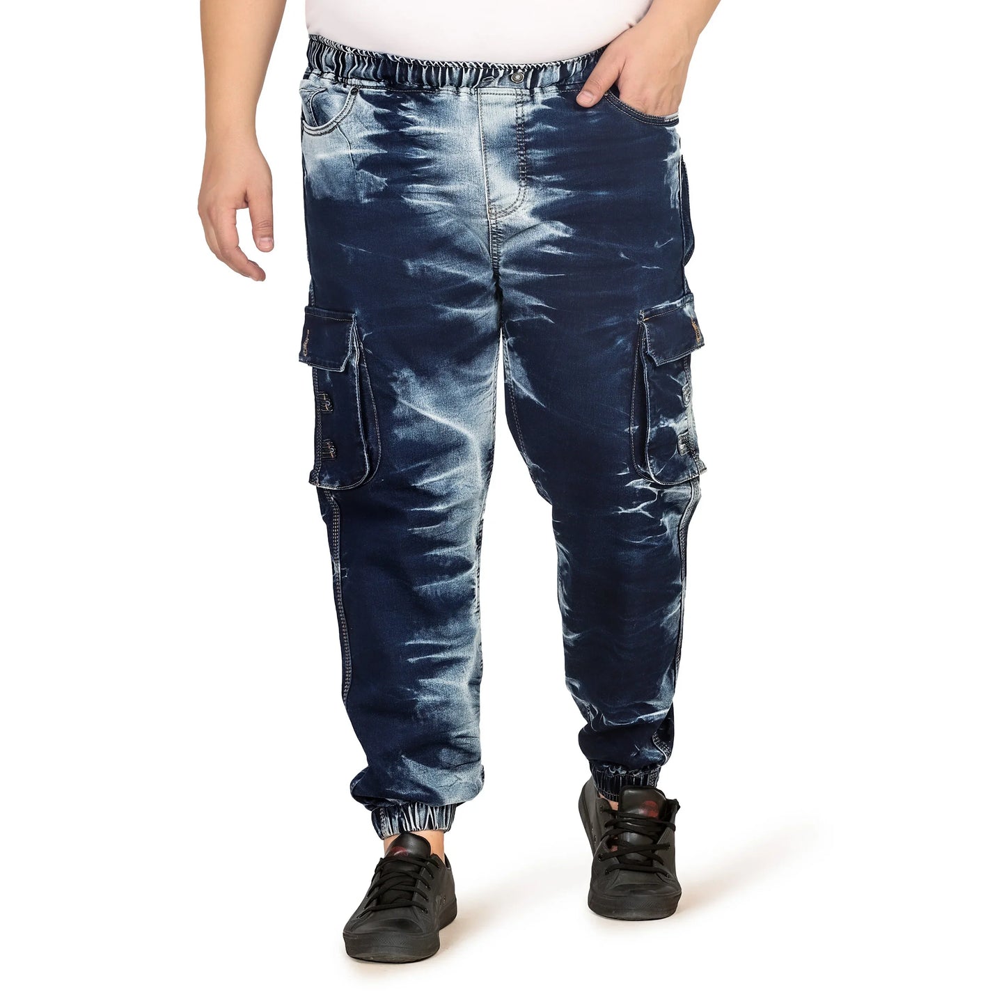 Kagad Men Regular and Plus Size Regular Fit Navy White Color Blast Denim Jeans Jogger - Style Code "KGDJGR-406002