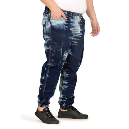 Kagad Men Regular and Plus Size Regular Fit Navy White Color Blast Denim Jeans Jogger - Style Code "KGDJGR-406002