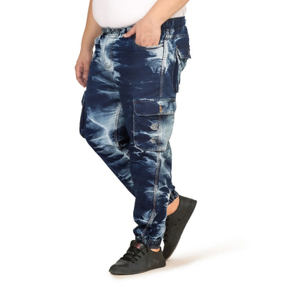 Kagad Men Regular and Plus Size Regular Fit Navy White Color Blast Denim Jeans Jogger - Style Code "KGDJGR-406002