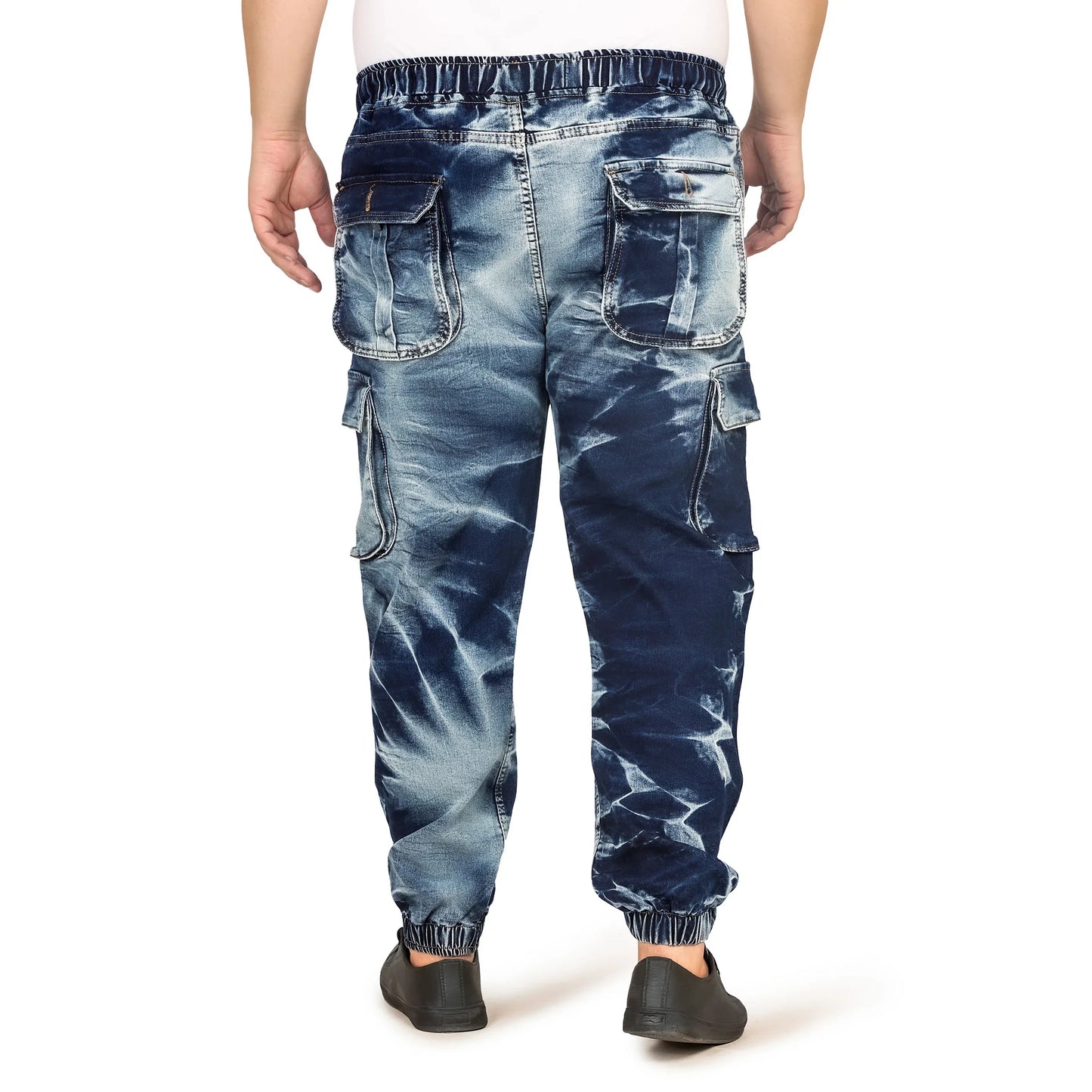 Kagad Men Regular and Plus Size Regular Fit Navy White Color Blast Denim Jeans Jogger - Style Code "KGDJGR-406002